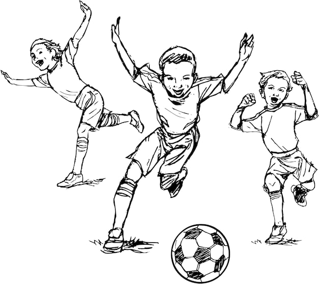 Vector hand drawn vector drawing play football black and white sketch transparent background