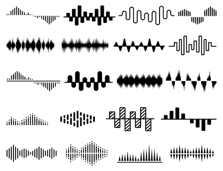 Vector 手描きのベクトル画 ラジオ波アイコンセット 黒と白のスケッチアート背景