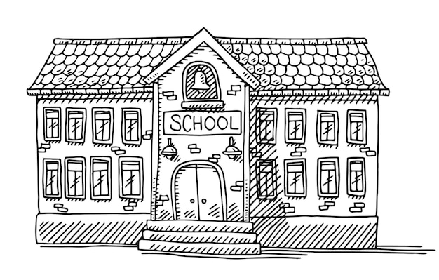 Premium Vector | Hand-drawn vector drawing of a school building facade. black-and-white sketch on a transparent backg Premium Vector | Hand-drawn vector drawing of a school building facade. black-and-white sketch on a transparent backg