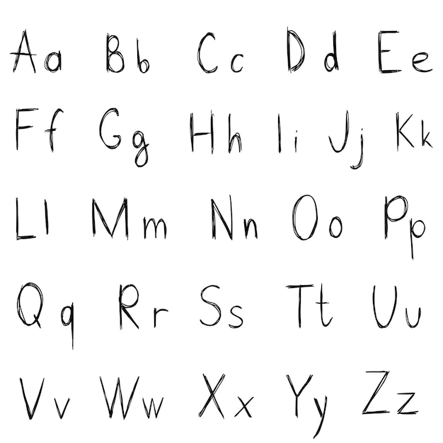 手描きの背景英語のアルファベット インク ペンで書かれた大文字と小文字のモダンな署名フォント白い背景で隔離の書道文字