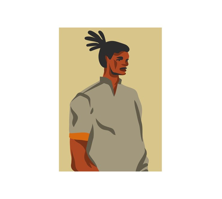 Vector hand drawn vector flat abstract stock graphic illustration with young happy,in summer outfit, african american beautiful modern male character avatar for social media isolated on white background.