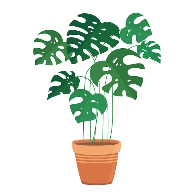 Ручной рисунок вектора зеленого комнатного растения в горшке Домашний декор уютное растение ботанические листья Декоративное цветочное искусство на белом фоне Красочная зелень каракули эскиз иллюстрации