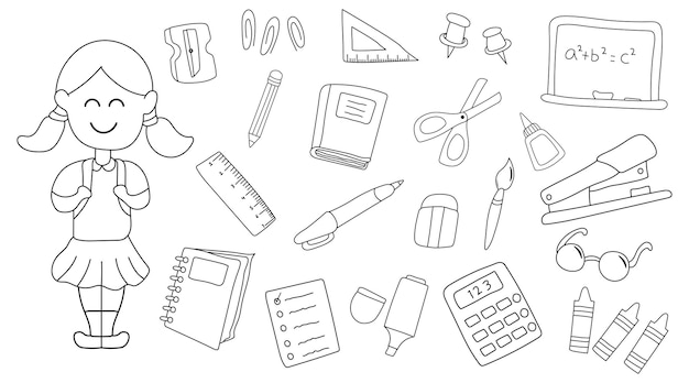 hand drawn vector illustartion of Back to school set collection