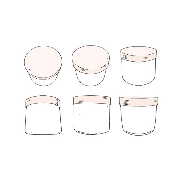 Hand drawn vector illustration of blank packaging pot white plastic cosmetic jar