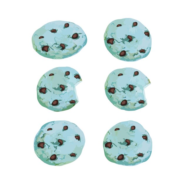 Hand drawn vector illustration of blueberry cookies with chocolate chips on it