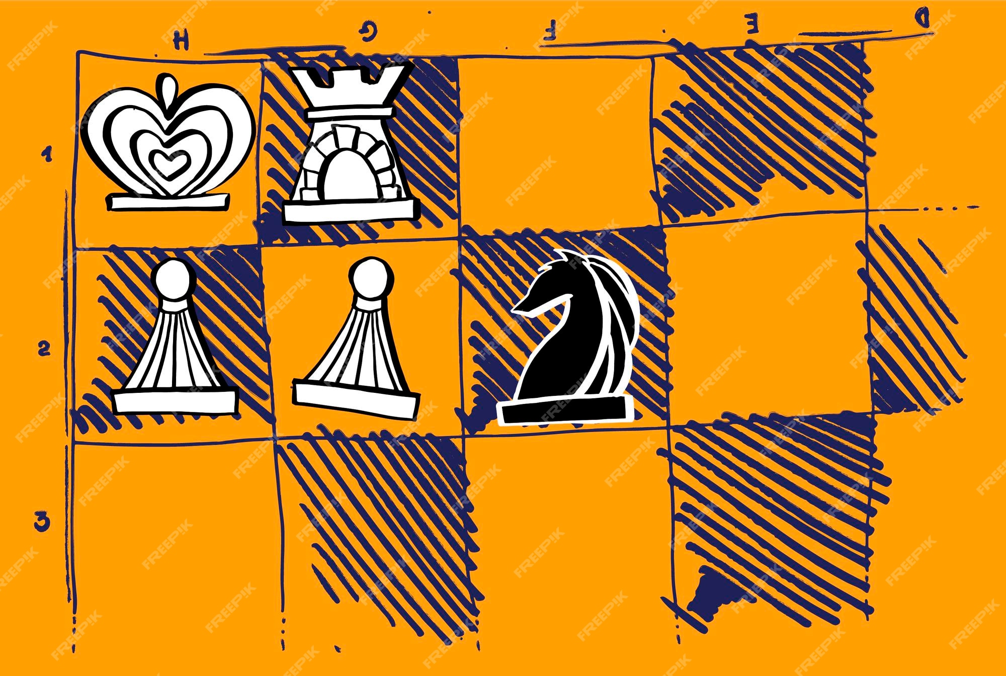 Premium Vector  Hand drawn vector illustration. chess board part with  pieces. smothered mate game position.