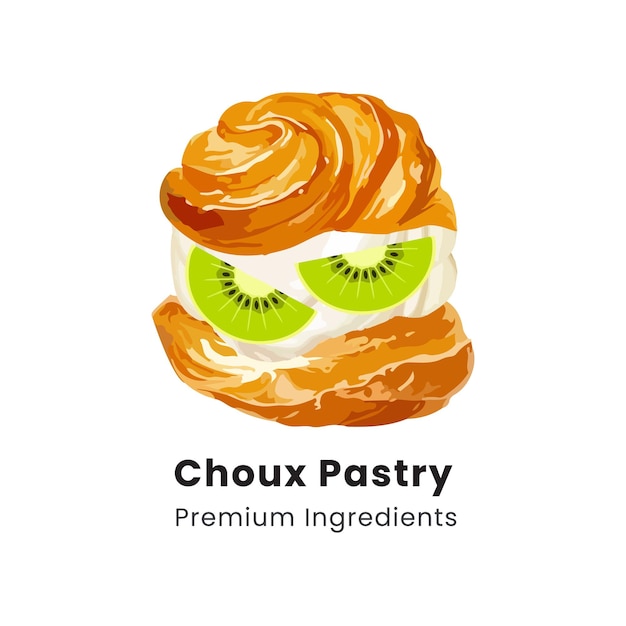 Vector hand drawn vector illustration of choux pastry cream puff dessert