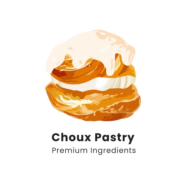 Vector hand drawn vector illustration of choux pastry cream puff dessert