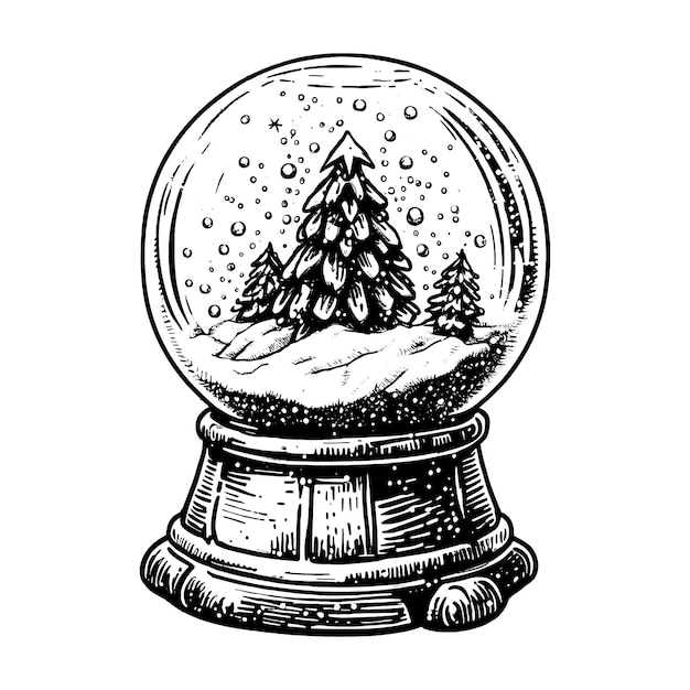 Vector hand drawn vector illustration christmas snow globe with firtree