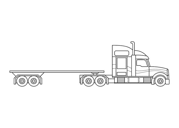 Hand drawn vector illustration color children construction lowbed trailer truck