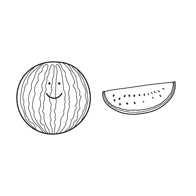 Hand drawn Vector illustration color children cute smiling fruit watermelon clipart