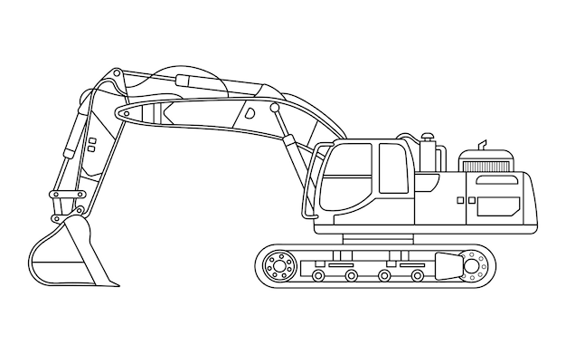 Vector hand drawn vector illustration color children medium crawler excavator construction machine clipart