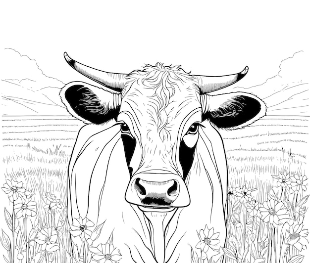 Premium Vector | Hand drawn vector illustration of cow and coloring ...