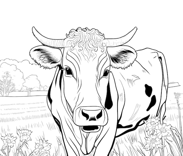 Premium Vector | Hand drawn vector illustration of cow and coloring ...