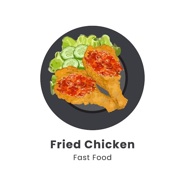 Vector hand drawn vector illustration of crispy fried chicken on plate