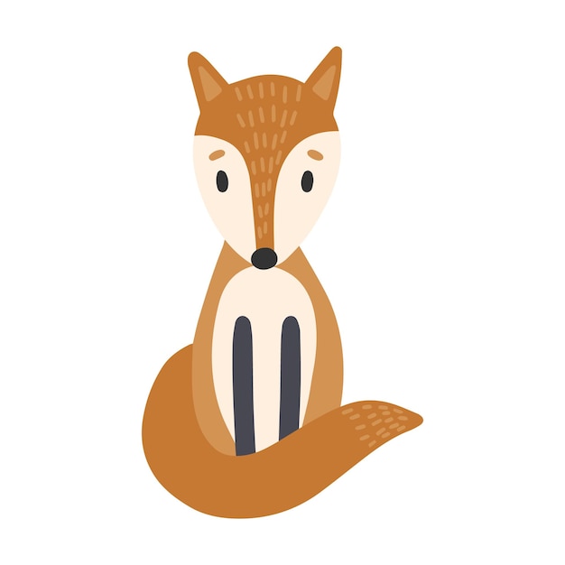 Hand drawn vector illustration of a cute funny fox Scandinavian style flat design