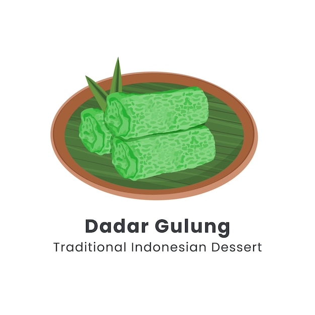 Dadar Gulung 或滾動的印尼餅和子的手繪向量插圖