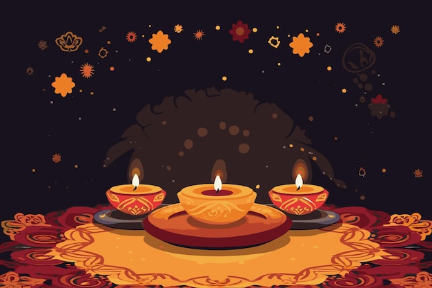 Vector hand drawn vector illustration of diwali festival of light celebration background poster
