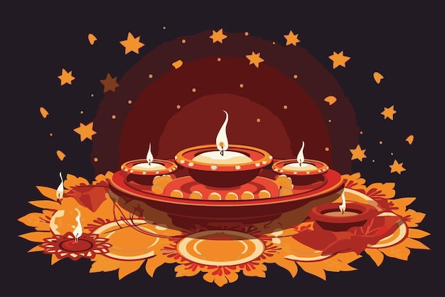 Vector hand drawn vector illustration of diwali festival of light celebration background poster