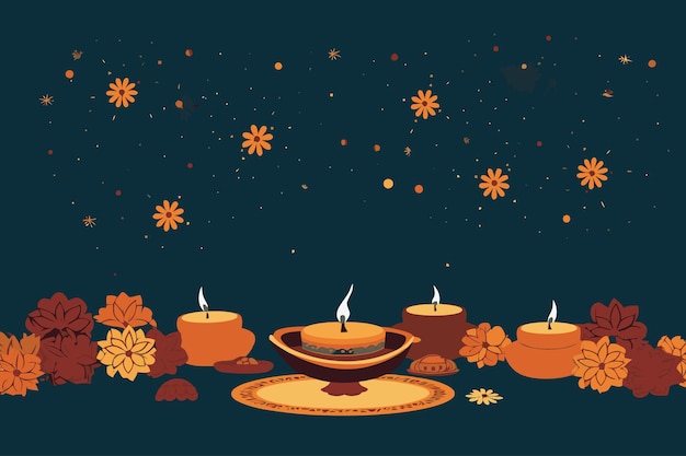 Hand drawn vector illustration of diwali festival of light celebration background poster