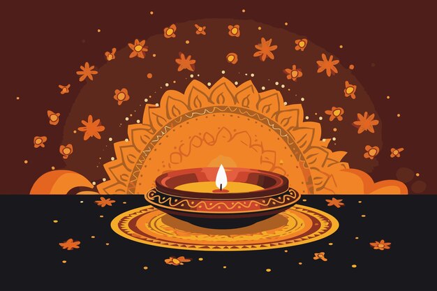 Hand drawn vector illustration of diwali festival of light celebration background poster