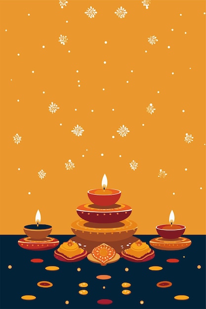Hand drawn vector illustration of diwali festival of light celebration background poster