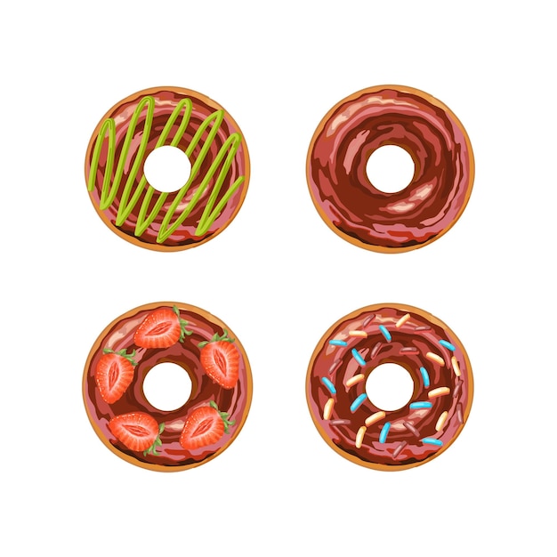 Vector hand drawn vector illustration of donuts with colored glaze and colorful sprinkles