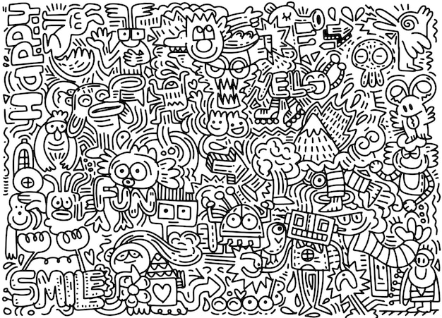 Ручной обращается векторная иллюстрация Doodle забавный мир