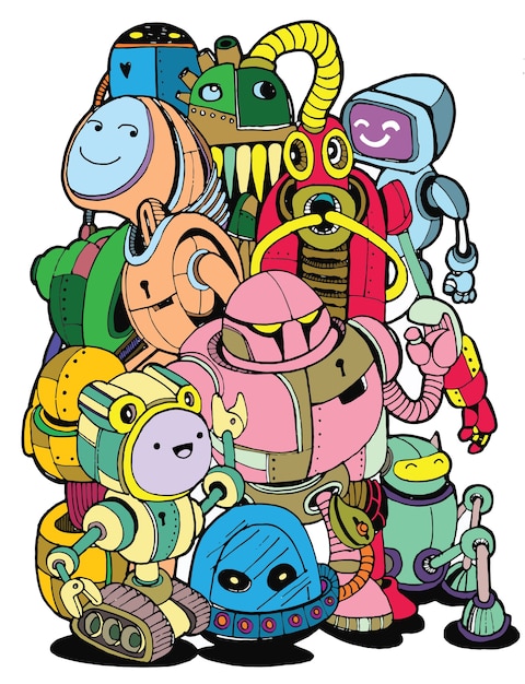 Hand Drawn Vector Illustration of Doodle robot element