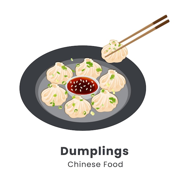 Vector hand drawn vector illustration of dumplings chinese food