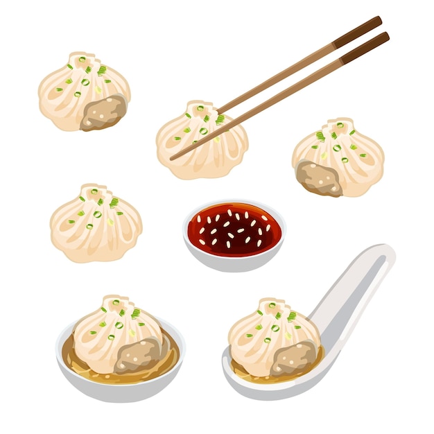 Vector hand drawn vector illustration of dumplings chinese food