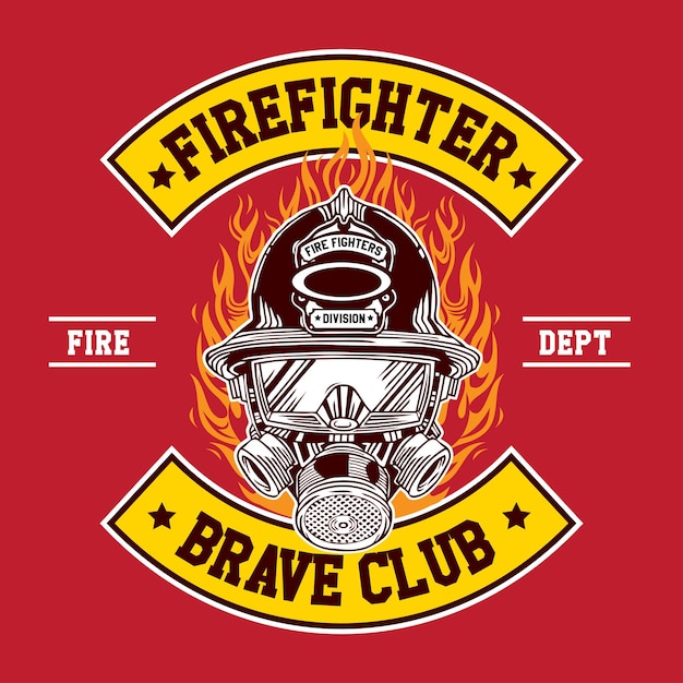 Vector hand drawn vector illustration firefighter department brave club patch emblem badge design style