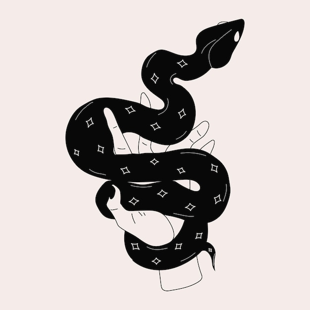 Hand drawn vector illustration of hand with snake. Design for print, stickers.