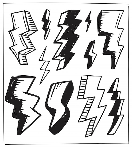 Hand drawn vector illustration icons set of Thunder