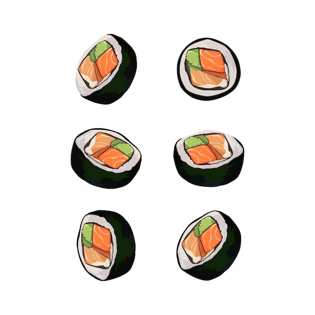 Hand drawn vector illustration of kimbap or korean seaweed rice rolls