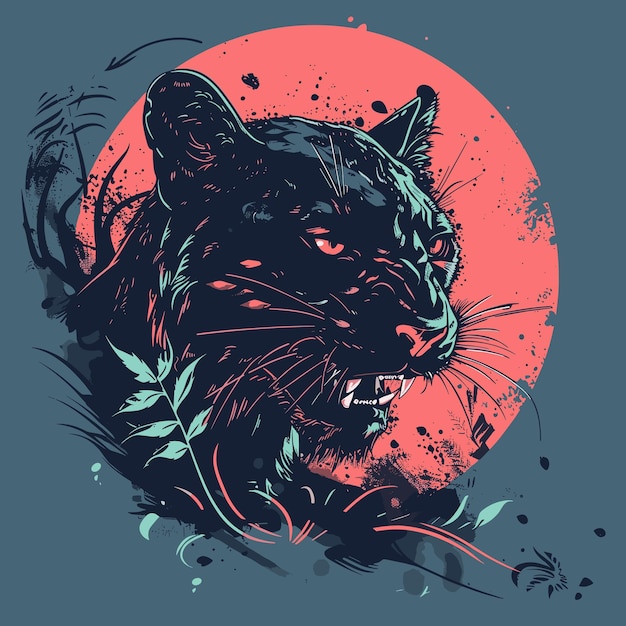 Hand drawn vector illustration of a leopard in grunge style tshirts design