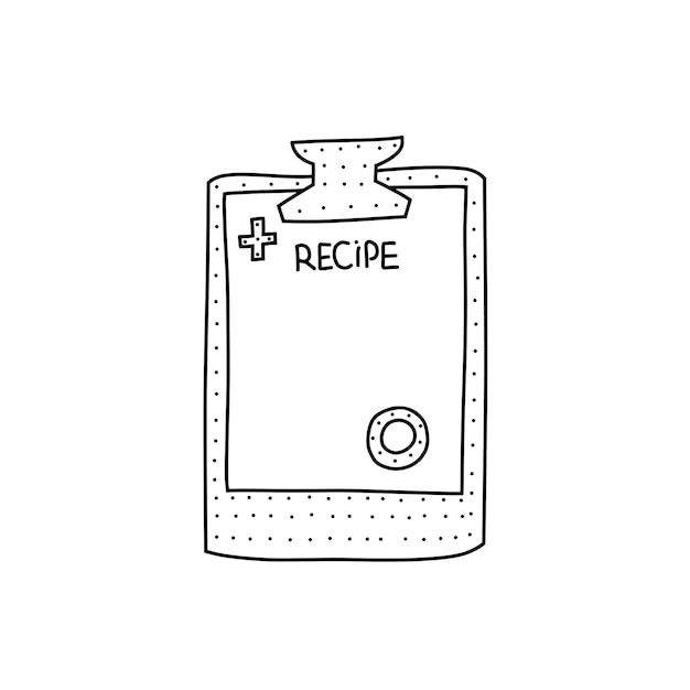 Illustrazione vettoriale disegnata a mano dell'icona della ricetta medica in stile doodle illustrazione carina