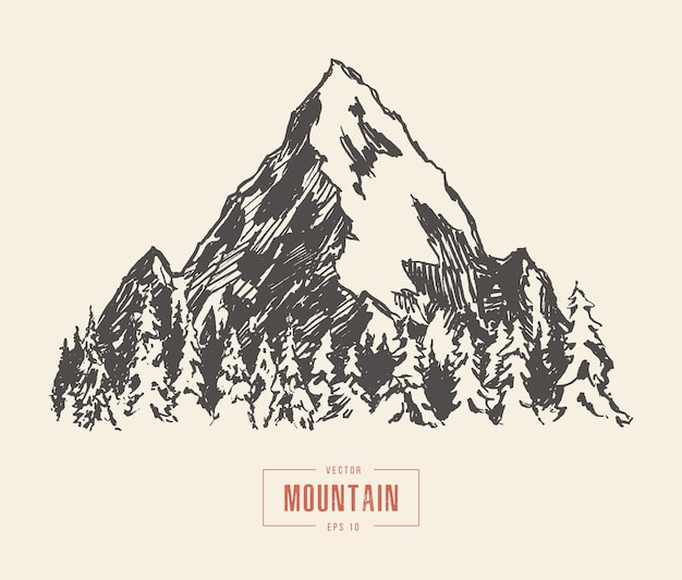 Hand drawn vector illustration of a mountain peak