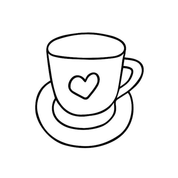 Hand drawn vector illustration of mug and saucer Isolated on white background