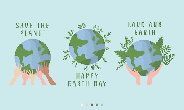 ハッピー・アース・デー (happy earth day) の手描きのベクトルイラスト地球の環境を大切にするというコンセプト