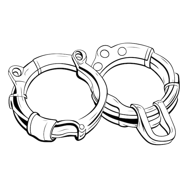 Vector hand drawn vector illustration of a pair of handcuffs isolated on white background