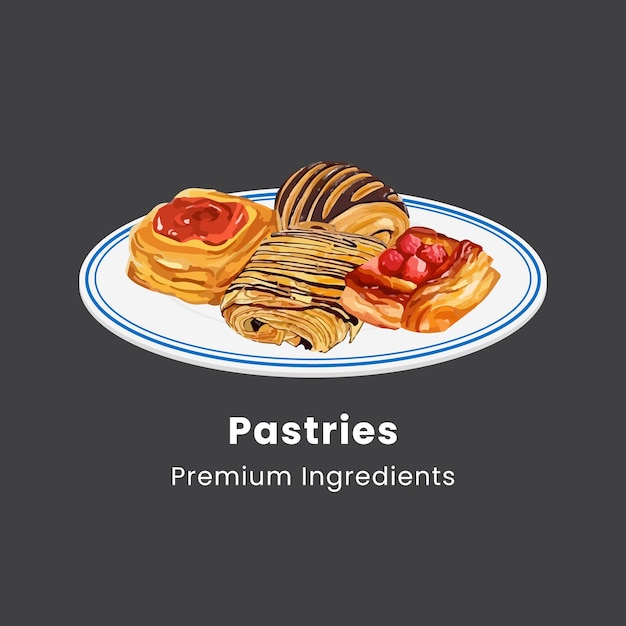 Hand drawn vector illustration of pastries