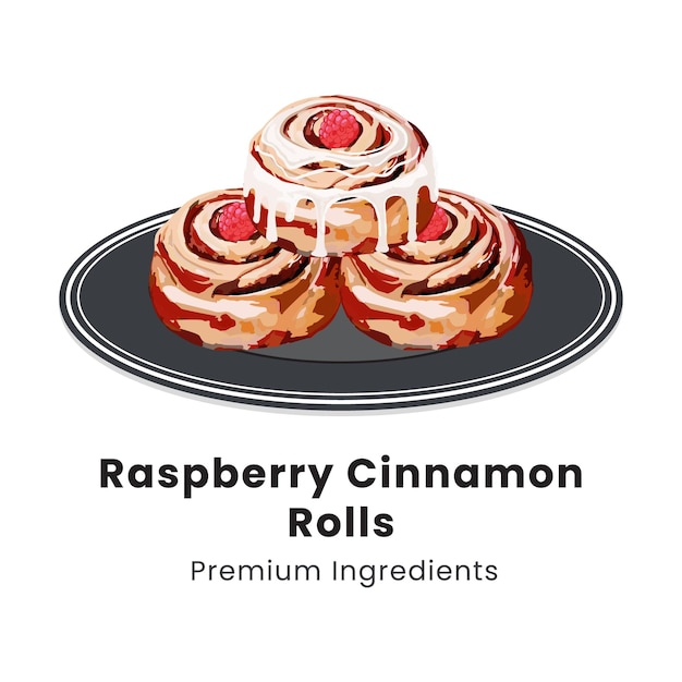 Hand drawn vector illustration of raspberry cinnamon rolls