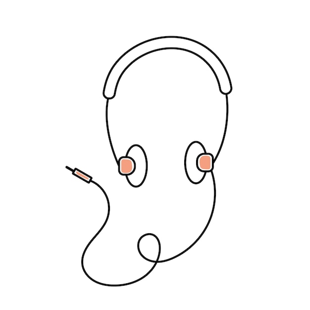 Hand drawn vector illustration of retro headphones 90s