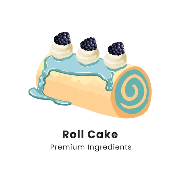 Vector hand drawn vector illustration of roll cake