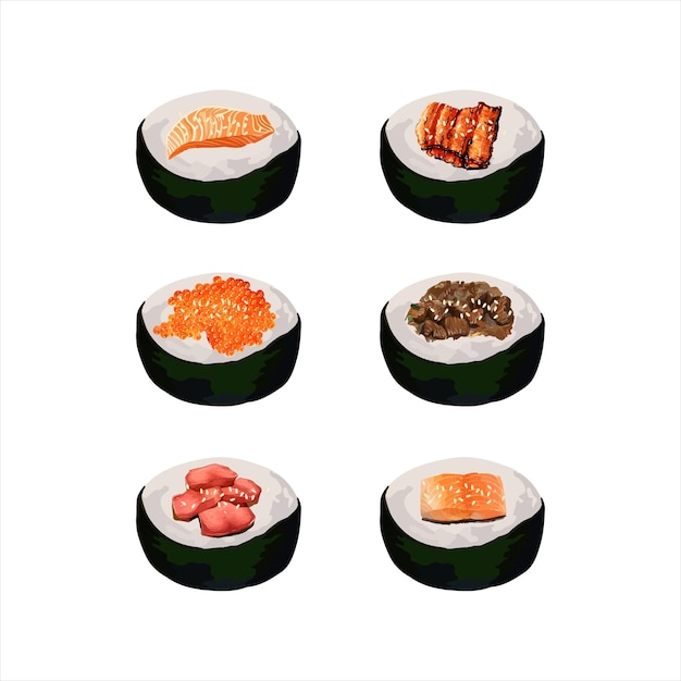 Hand drawn vector illustration set of sushi