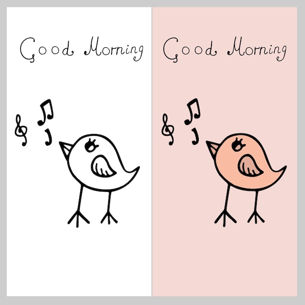 Vector hand drawn vector illustration of a singing bird doodle style