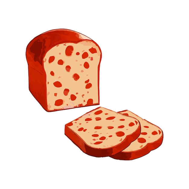 Vector hand drawn vector illustration of sliced strawberry bread on white background