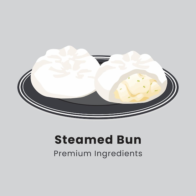 Vector hand drawn vector illustration of steamed bun chinese food