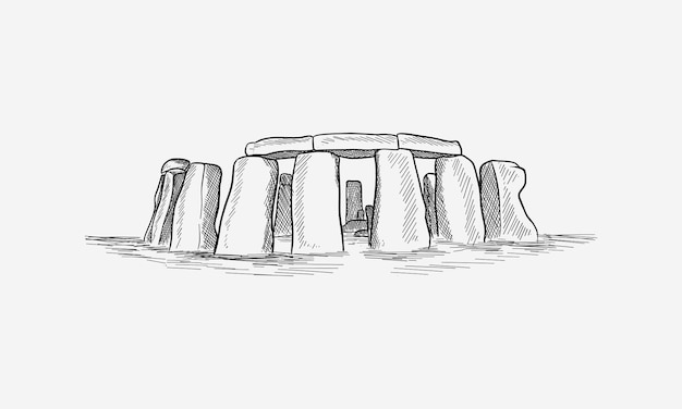 Vettore illustrazione vettoriale disegnata a mano di stonehenge su sfondo bianco